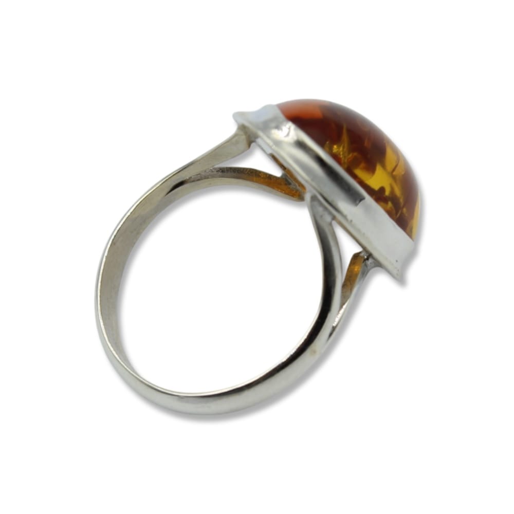 Γυναικείο Χειροποίητο Δαχτυλίδι από Ασήμι 925 με Κεχριμπάρι σε Σχήμα Δάκρυ