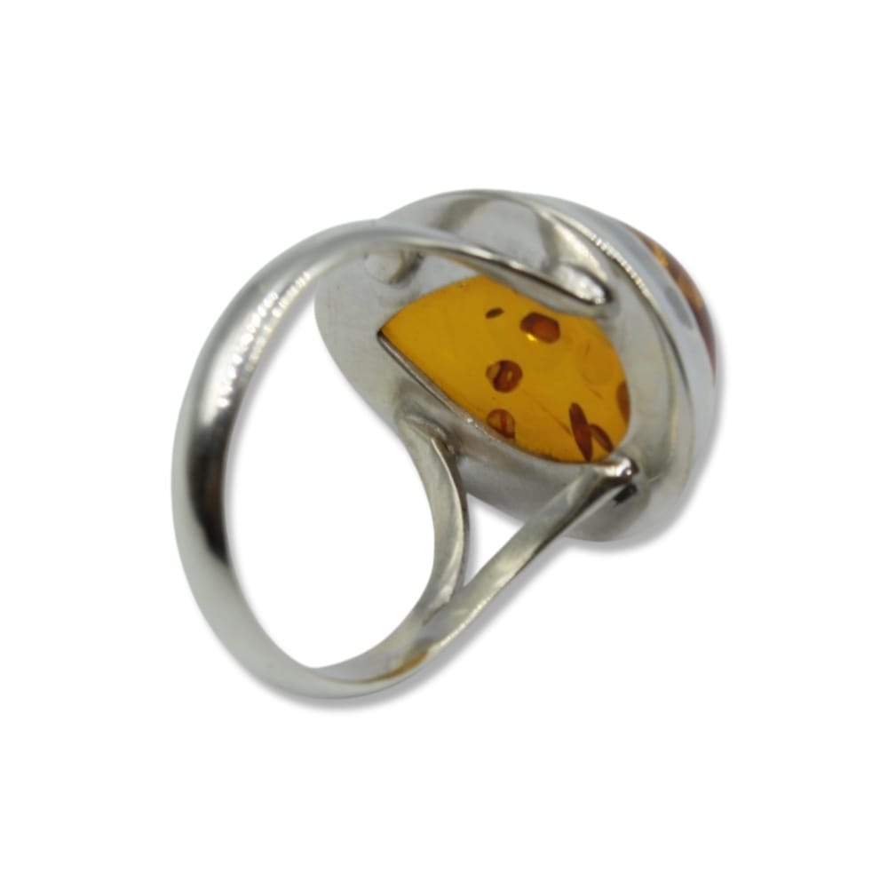 Γυναικείο Χειροποίητο Δαχτυλίδι από Ασήμι 925 με Κεχριμπάρι σε Σχήμα Δάκρυ